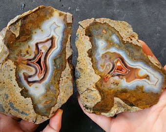 2.3 lbs (1.04 kg) Floater Agate, Large Agate Pair, Fortification Agate, アゲート・ペア, 戰國紅瑪瑙對石, Par Agata, Agate Specimen, אגת ג'אוד, Orange Agate