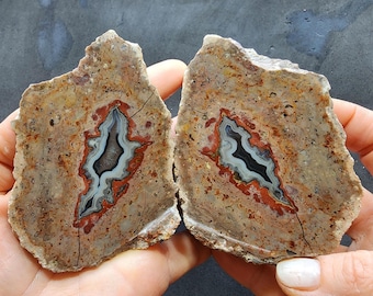 Unpolished Banded Agate Thunder Egg Pair, Crystal Stone