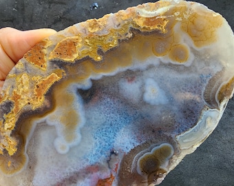 Polished Blue Agate Slab, Natural Healing Stone, Home Decor