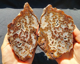 Unpolished Plume Agate Halves, Turkish Crystal Quartz, Display Specimen