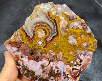 Multicolor Agate Slab, Agate Rough, Decorative Rock (18.48 oz)
