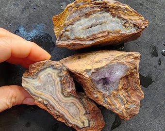 Uncut Agate: Lapidary Rough, Banded Agate Stone, Amethyst Crystal, Rhyolite Agate