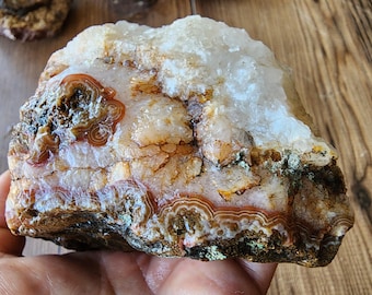 24.9 oz (707 gr) Crystal Lace Agate Rough, Lapidary Materials, Crystal Banded Agate Rough, 크리스탈 마노, Natural Agate Stone, Crystal Agate Stone