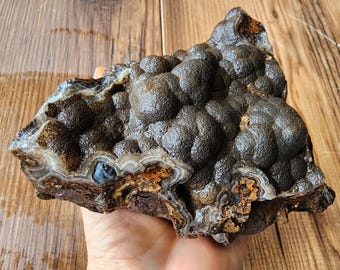 28.6 oz (811 gr) Black Botryoidal Agate Specimen, Plume Agate Specimen, Lapidary, ブドウ状, Botryoidal Agate Specimen, Grape Agate Specimen
