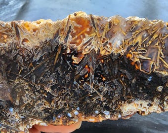 Rare Needle Agate Pair, Pseudomorph Agate Slab, Lapidary Rough