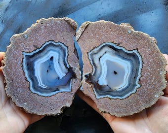 Bluish Gray Thunderegg Agate Pair, Turkish Geode, Rock Hound Gift