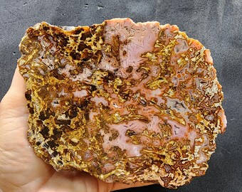 Pink Agate Slab, Raw Agate Stone, Decorative Rock  (32.45 oz)