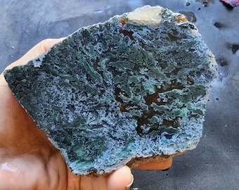 Green Moss Agate Slab, Lapidary Rough, Home Decor