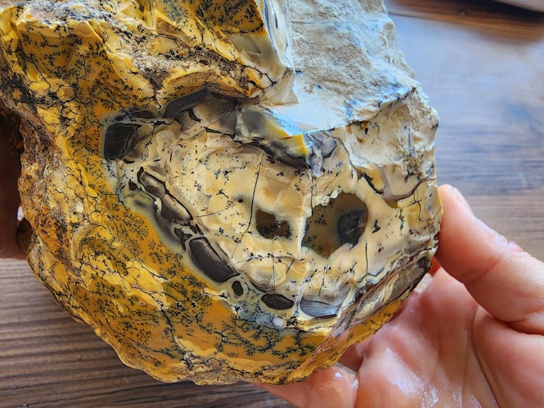 Large Opal Specimen, Large Yellow Opal, Dendritic Opal Rough, Dendrite Opal Rough, 수지상 오팔, Lapidary, Raw Dendritic Opal