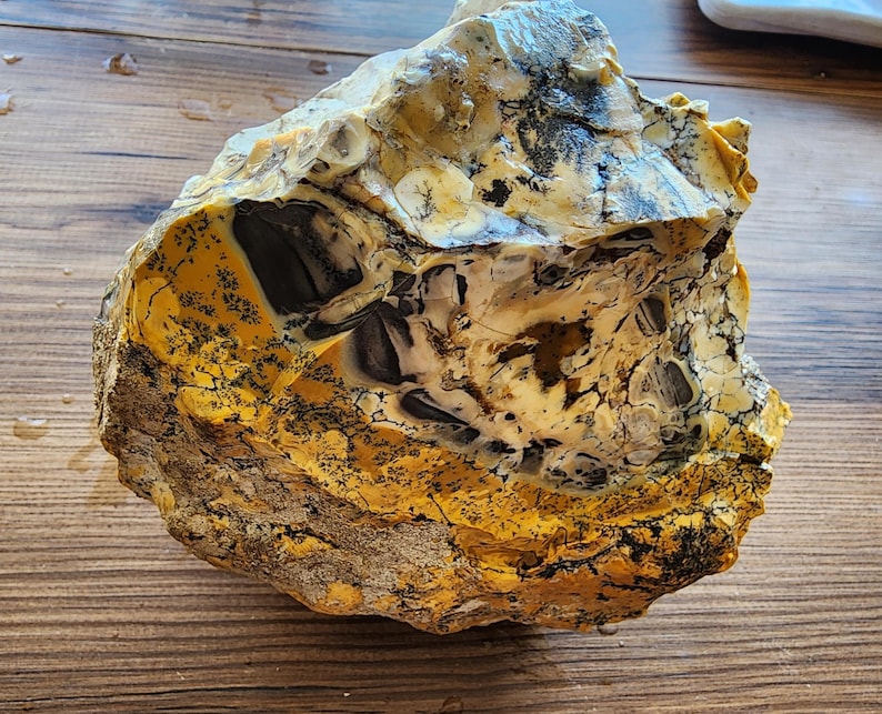 Large Opal Specimen, Large Yellow Opal, Dendritic Opal Rough, Dendrite Opal Rough, 수지상 오팔, Lapidary, Raw Dendritic Opal