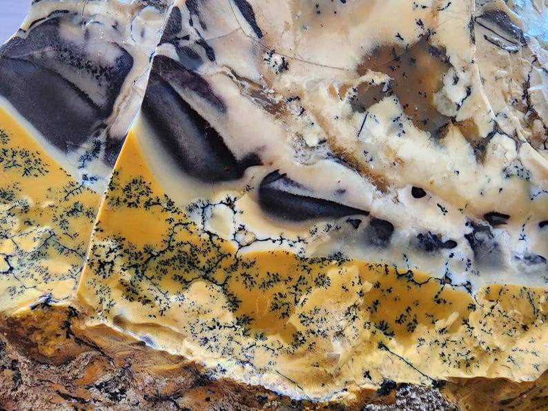 Large Opal Specimen, Large Yellow Opal, Dendritic Opal Rough, Dendrite Opal Rough, 수지상 오팔, Lapidary, Raw Dendritic Opal