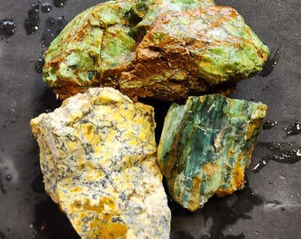 Raw Gemstones: Chrysoprase Rough, Dendritic Opal, Colla Wood; 2.5 lbs