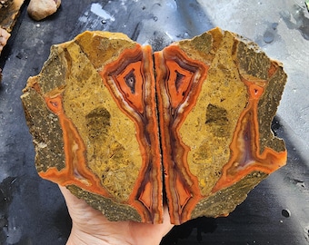 Black Sea Agate Pair, Orange Agate Specimen, Chakra Stone