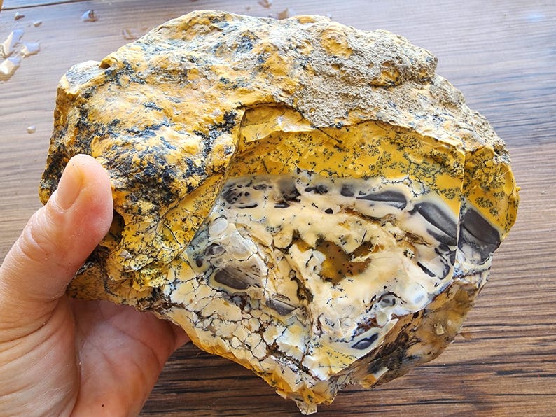 Large Opal Specimen, Large Yellow Opal, Dendritic Opal Rough, Dendrite Opal Rough, 수지상 오팔, Lapidary, Raw Dendritic Opal