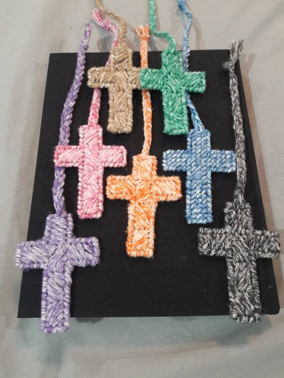Yarn and canvas bookmark cross bookmark yarn cross bookmark Etsy
