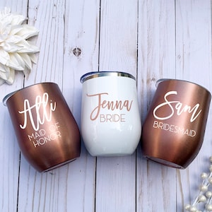 Bridesmaid Gift, Rose Gold Wine Glasses, Bridesmaid Gift, Bridesmaid Wine Glasses, Personalized Bridesmaid Gift, Maid of Honor Gift