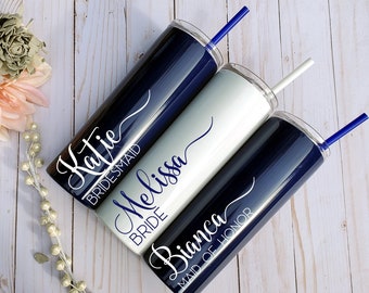 Personalized Tumbler With Lid and Straw, Stainless Steel Skinny Tumbler, Personalized Gift, Gift for Her, Bridal Party Gifts