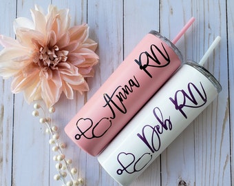 Nurse Personalized Tumbler, Tumbler with Straw, Stethoscope, Nurse RN, Nurse Gift, Doctor Gift, Nurse Assistant, Heartbeat Nurse