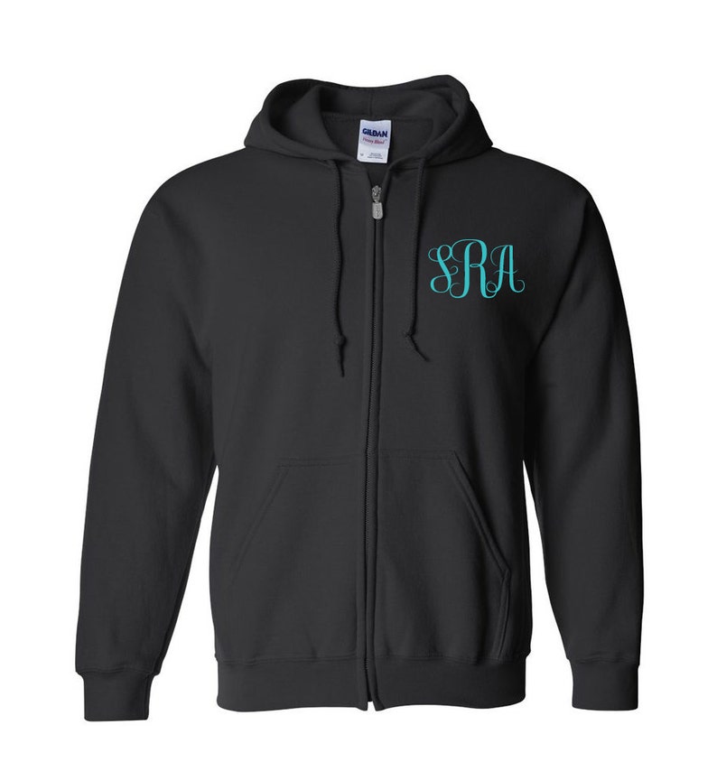 Monogrammed Zip Up Hoodie, Personalized Zip Up Hoodie, Monogrammed Zip Up Sweatshirt, Personalized Sweatshirt image 1