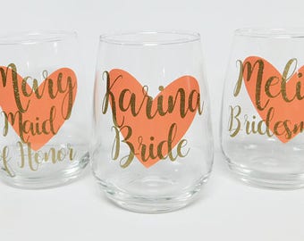 Personalized Bridesmaid Wine Glasses, Personalized Bachelorette Glasses, Bachelorette Party Wine Glass
