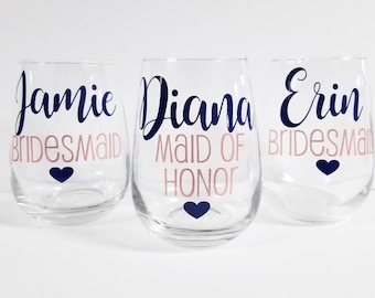 Personalized Wine Glasses, Bridesmaid Wine Glasses, Bridesmaid Gift, Personalized Gift