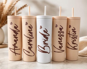 Personalized Bridesmaid Tumbler | 18oz Matte Cup with Straw