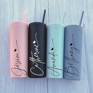 Set of 4 5 6 7 YOU CHOSE QTY wine tumbler with lid and straw Bridal shower favors Personalized Bridesmaid Gifts rose gold Bride