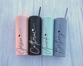 Set of 4 5 6 7 YOU CHOSE QTY wine tumbler with lid and straw Bridal shower favors Personalized Bridesmaid Gifts rose gold Bride