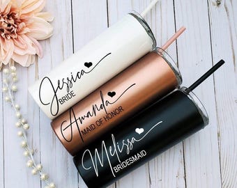 Personalized Bridesmaid Tumbler, Stainless Steel Wedding Gift (20oz)