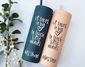 Personalized Teacher Tumbler: 18oz Matte Cup With Straw