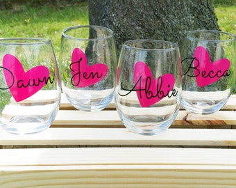 Personalized Wine Glasses, Bridesmaid Wine Glasses, Girls Night Out