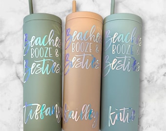 Personalized Beach Trip Tumbler: Beaches Booze Besties, Girls Getaway