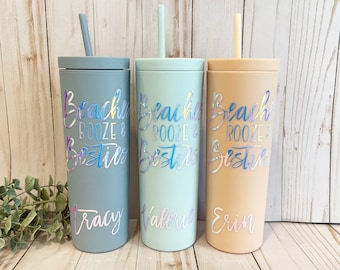 Personalized Beach Trip Tumbler: Beaches Booze Besties, Girls Getaway