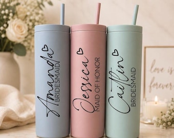 Personalized Bridesmaid Tumbler, Custom Wedding Party Cup, Maid of Honor Gift