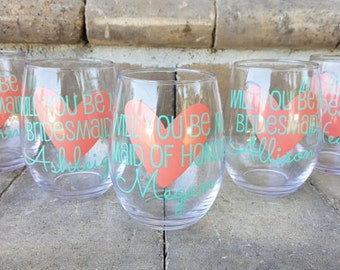 Will you be my bridesmaid? Will you be my maid of honor? Bridesmaid Proposal, Asking Bridesmaids, Will you be my bridesmaid wine glass