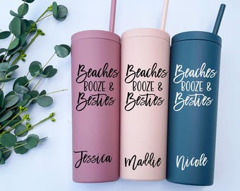 Personalized Beach Trip Tumbler: Beaches Booze Besties, Girls Getaway