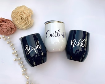 Personalized Wine Tumbler, Bridesmaid Bachelorette Gift, Stainless Steel with Lid