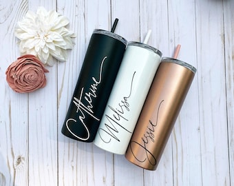 Personalized Stainless Steel Tumbler with Straw, Christmas Gift