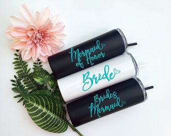 Brides Mermaid, Mermaid of Honor, Mermaid Bride, Mermaid Bachelorette, Bachelorette Party Favors, Mermaid Theme, Bridesmaid Tumblers