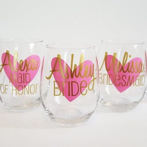 Bridal Wine Glasses - Bridesmaid Gift - Bachelorette Party Gift - Bridesmaid Glass- Wedding Favor