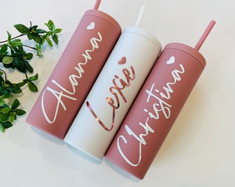 Set of 4 5 6 7 YOU CHOSE QTY wine tumbler with lid and straw Bridal shower favors Personalized Bridesmaid Gifts rose gold Bride