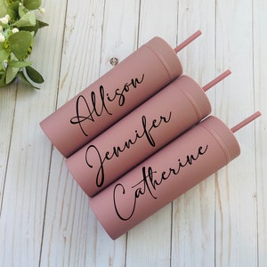 Set of 4 5 6 7 YOU CHOSE QTY wine tumbler with lid and straw Bridal shower favors Personalized Bridesmaid Gifts rose gold Bride