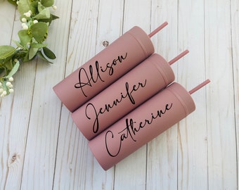 Set of 4 5 6 7 YOU CHOSE QTY wine tumbler with lid and straw Bridal shower favors Personalized Bridesmaid Gifts rose gold Bride