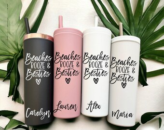 Personalized Beach Trip Tumbler: Beaches Booze Besties, Girls Getaway