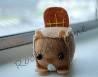 Cube Critter: Beaver- Cube shaped plush animal with a small belly pocket
