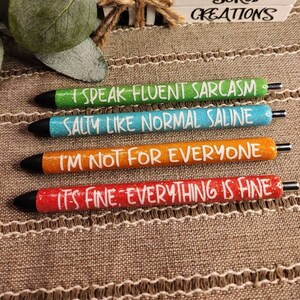 Funny Glitter Resin Pen: Sarcastic Work Sayings, Refillable Inkjoy Pen