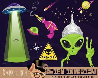 Alien Invasion 14 Piece Clip Art Collection | Show Us Them Aliens Area 51 Clipart Set