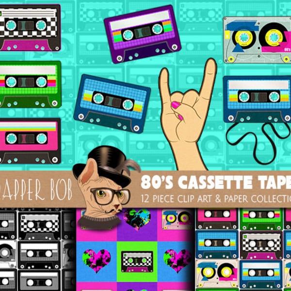 80's Cassette Tapes Clip Art Collection | 300dpi PNG Retro Music Clipart Set