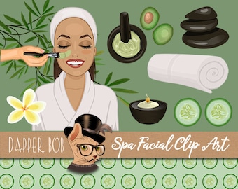 Woman Pampering Spa Facial Clip Art Collection | PNG Clipart Elements and Cucumber Background