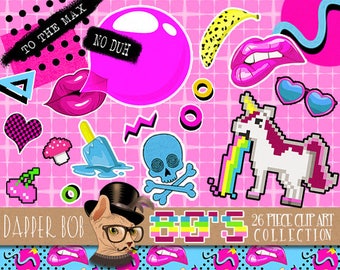 80's Just Wanna Have Fun Clipart Collection | PNG Pink & Girly Clip Art Elements Totally 80s / 90s